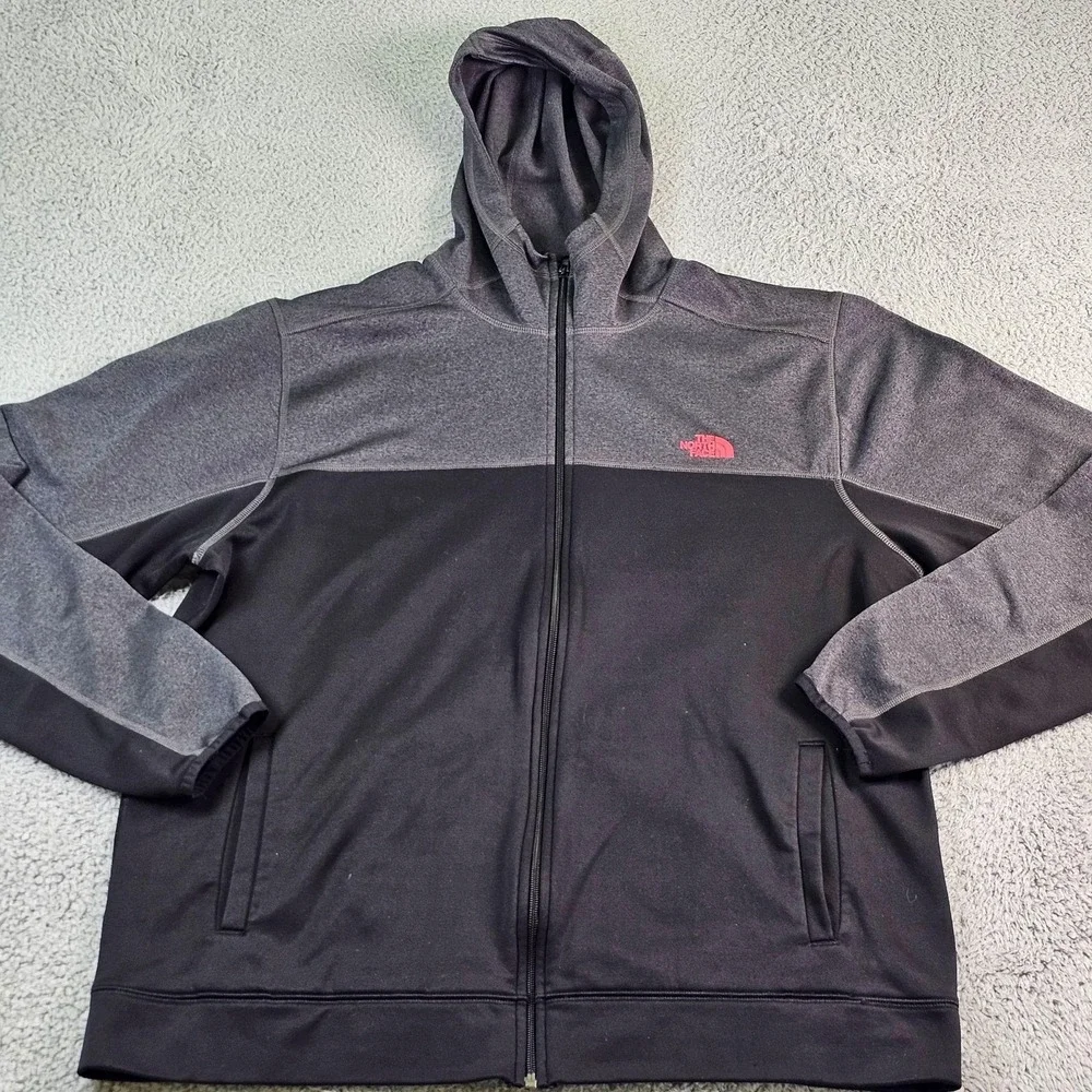 The North Face Hoodie Mens XL Gray Black Full Zip Fleece Colorblock Logo CHX3